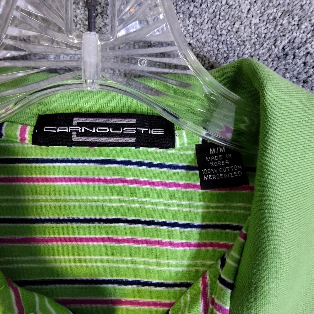 Carnoustie Performance Golf Polo Mens Medium Striped Green Short Sleeve Shirt